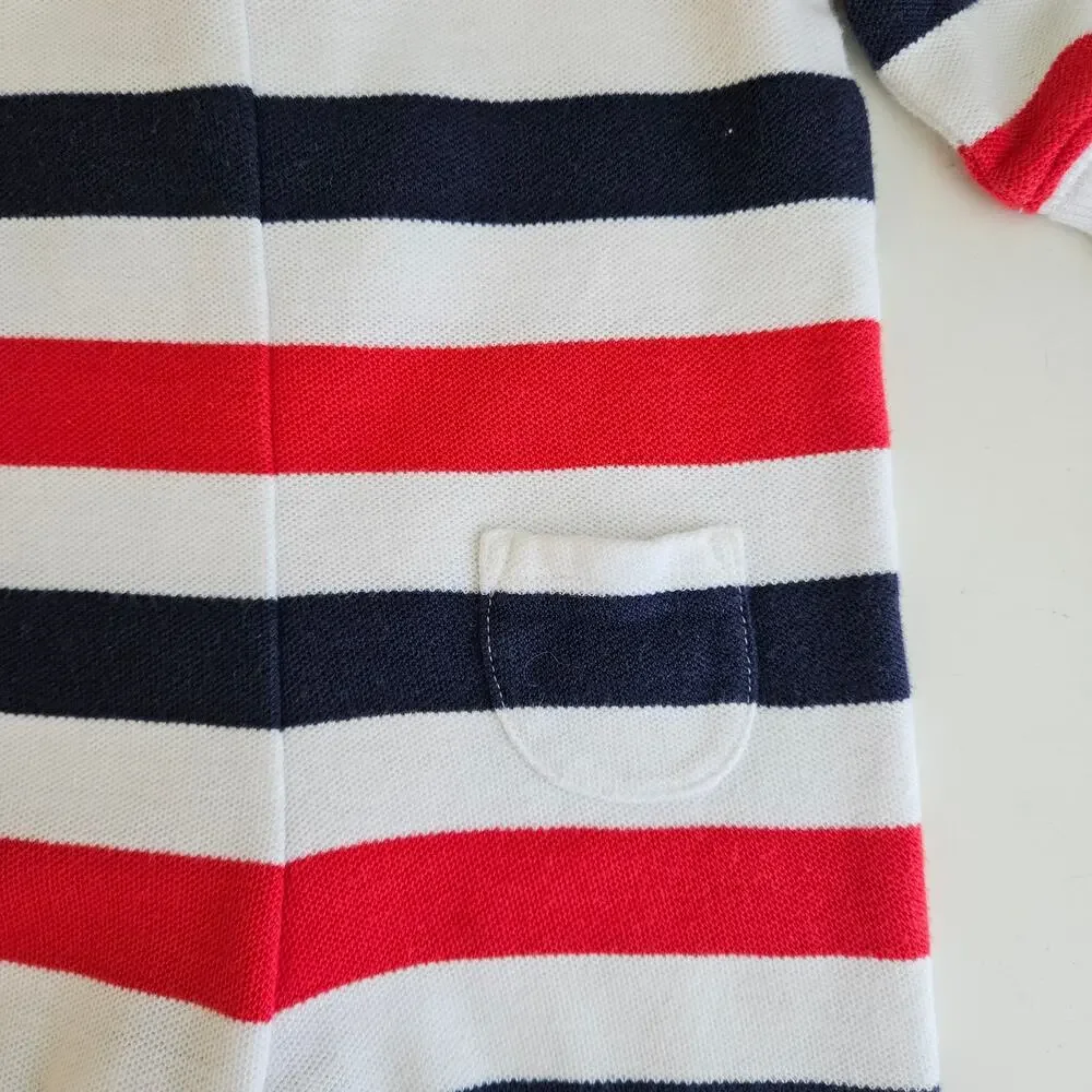 Janie and Jack‎ Polo Rugby Stripe Red Blue Puppy Coverall & Beanie | Baby 0-3 M